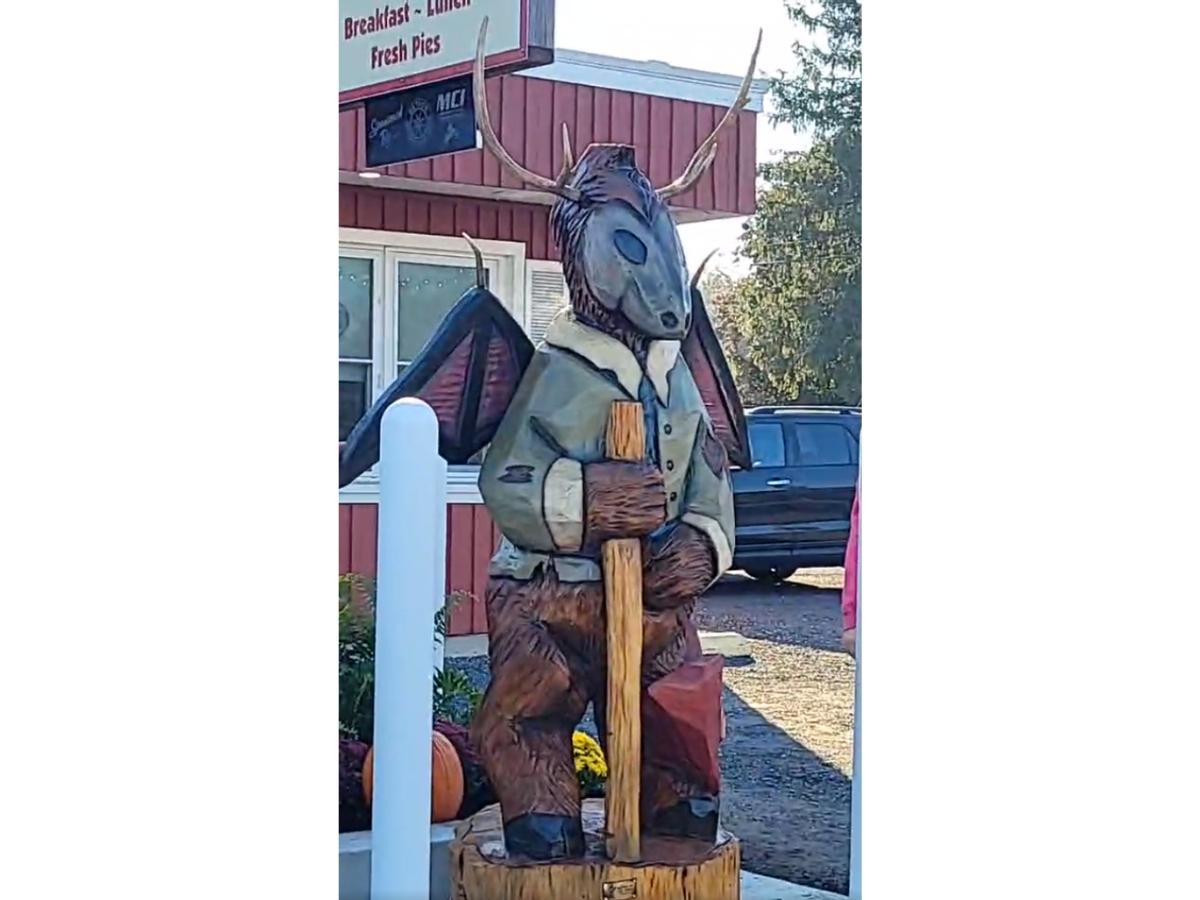 Joe Wenal of Rocky Mountain Carvers worked to create a new Jersey Devil statue after Lucille's Luncheonette had the original stolen.