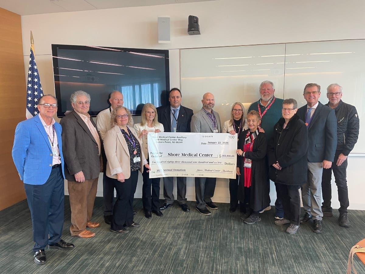 The Auxiliary of Shore Medical Center presented hospital leadership with a donation of $183,900, reflecting the collective success of the Auxiliary’s fundraising efforts throughout the year, including community events, the hospital gift shop and more.