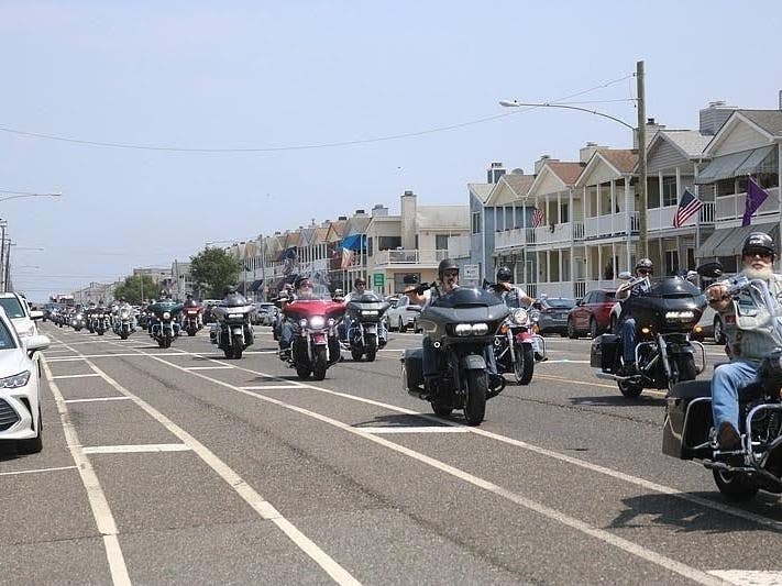 The Legion Riders lead the motorcade escort to the American Legion Post 524 headquarters at 46th Street and West Avenue.