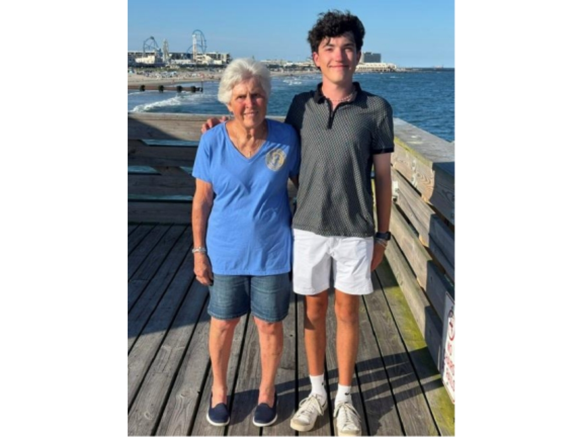 Ocean City Fishing Club scholarship recipient Martin Stanczak with Margaret Feil, an Ocean City Fishing Club representative on the Club's historic Fishing Pier.