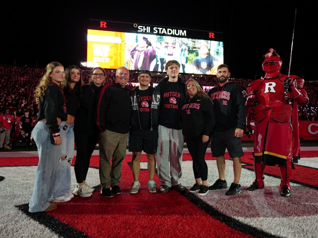 Two Bayville cancer survivors and former Central Regional High School football teammates were honored during Rutgers' Oct. 3 football game against Indiana.