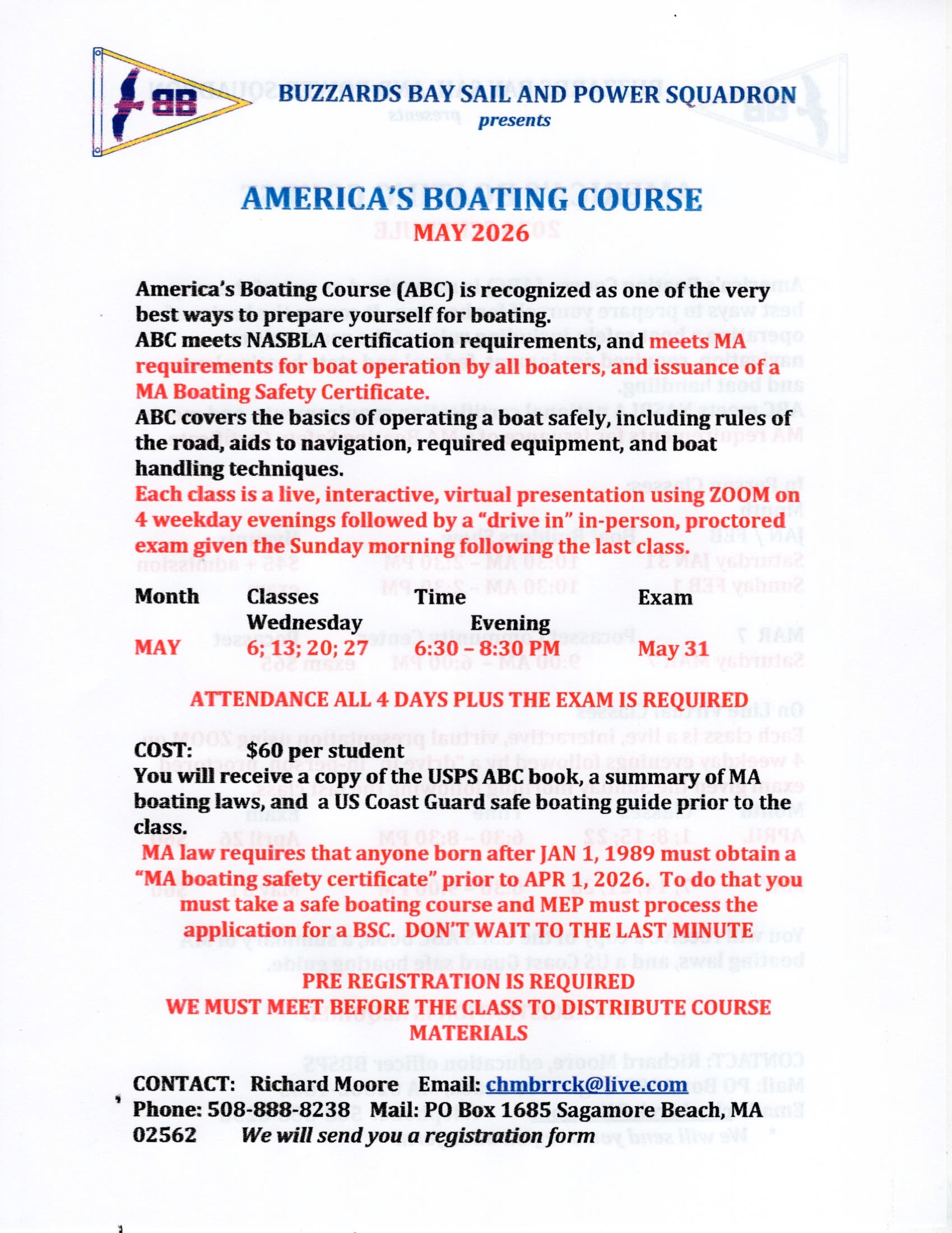 Boating Safety Course    Meets MA Requirements for Boating Safety certificate
