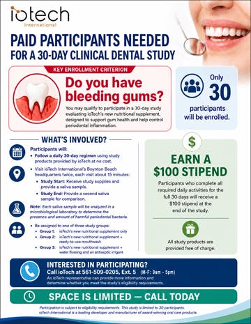 Paid Participants Needed For A 30-Day Clinical Dental Study