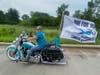 Founder of Ride for Hope and Ovarian Cancer survivor, JuliAnne Scully, led the 145 bikers on the 45-mile route on July 14, 2024 on her Teal Harley-Davidson.