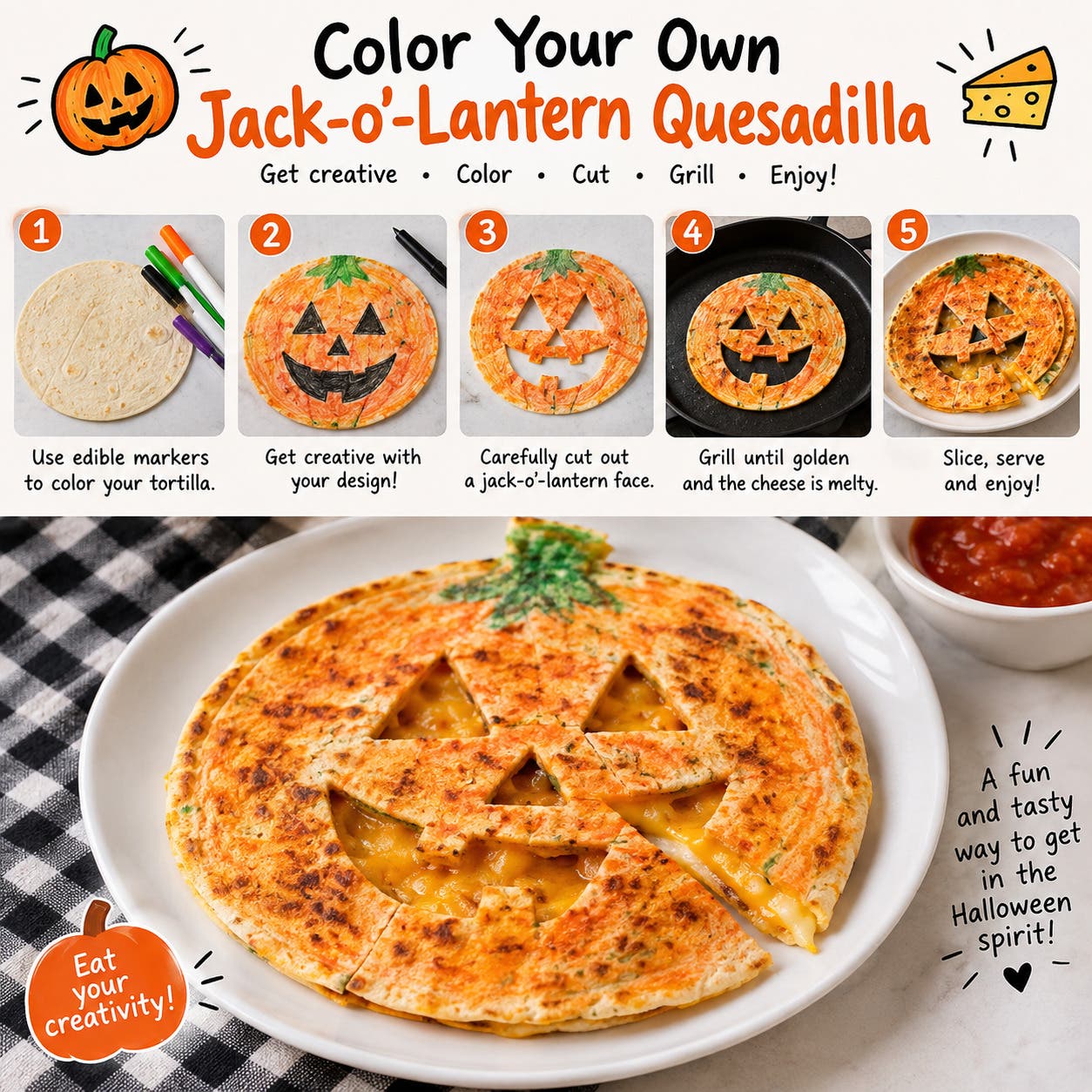Parent (Caregiver) and Me Color-Your-Own Jack-O-Lantern Quesadilla! 