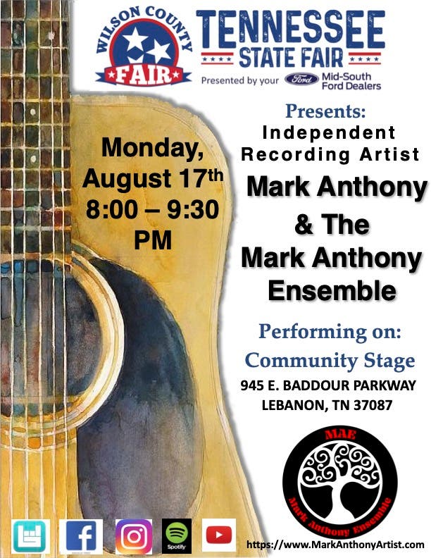 Independent Recording Artist Mark Anthony & The Mark Anthony Ensemble @ TN State Fair 2026