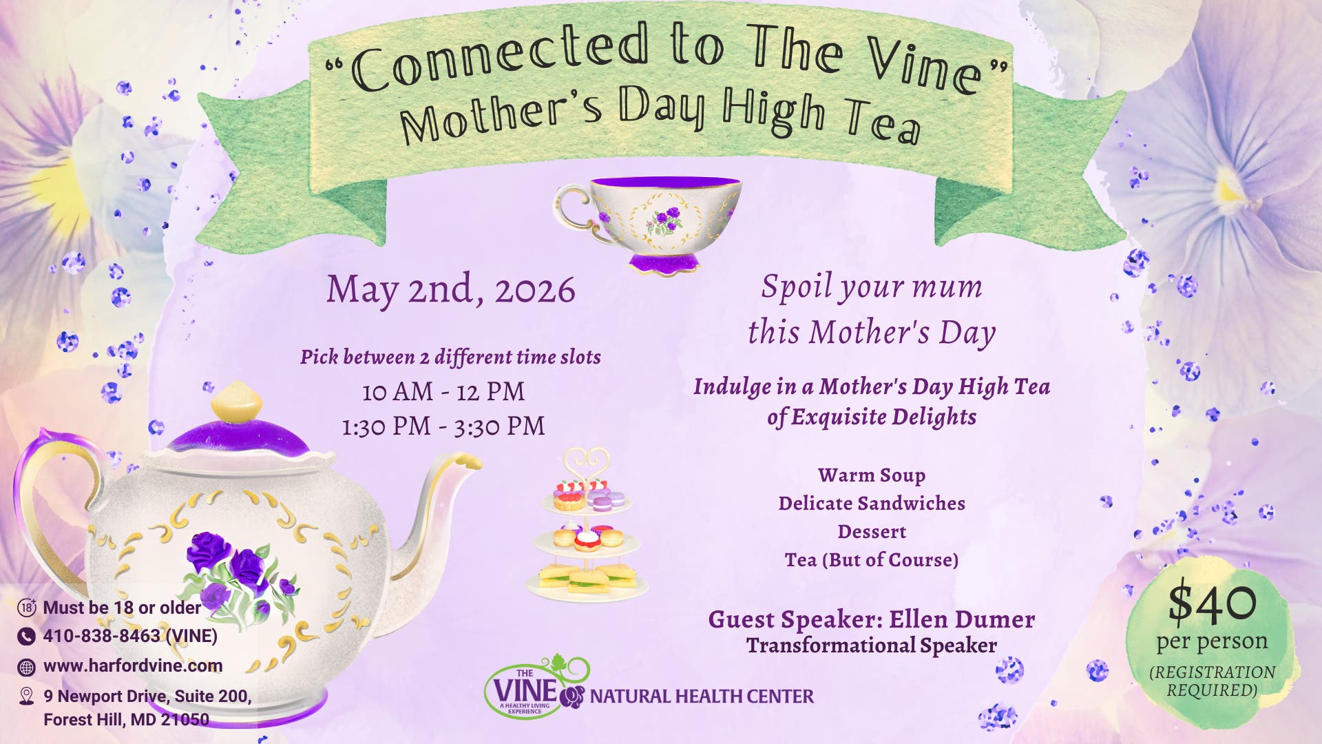 Connected to The Vine: Mother's Day High Tea