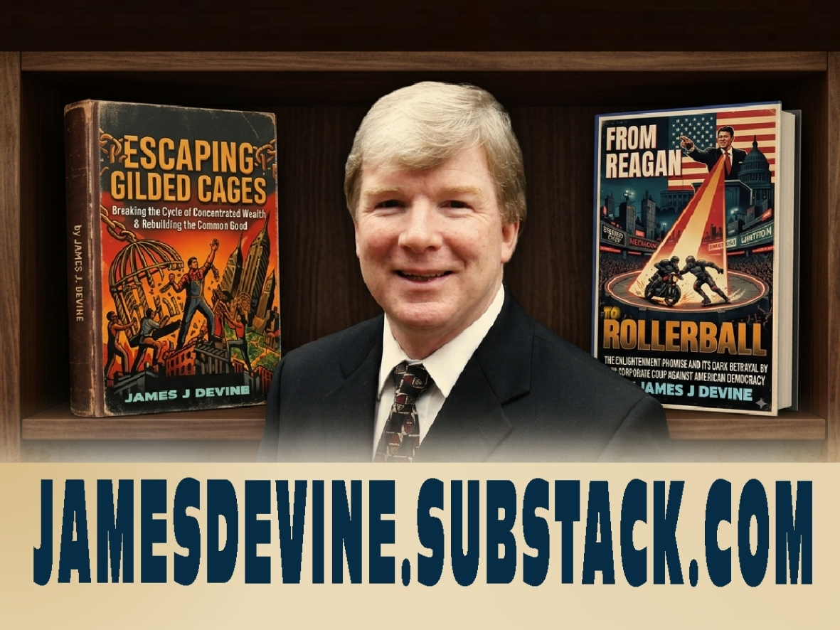 Author James Devine published two new books that make a compelling argument: 'From Reagan to Rollerball: The Corporate Coup Against American Democracy' and 'Escaping Gilded Cages: Breaking the Cycle of Concentrated Wealth & Rebuilding the Common Good.'
