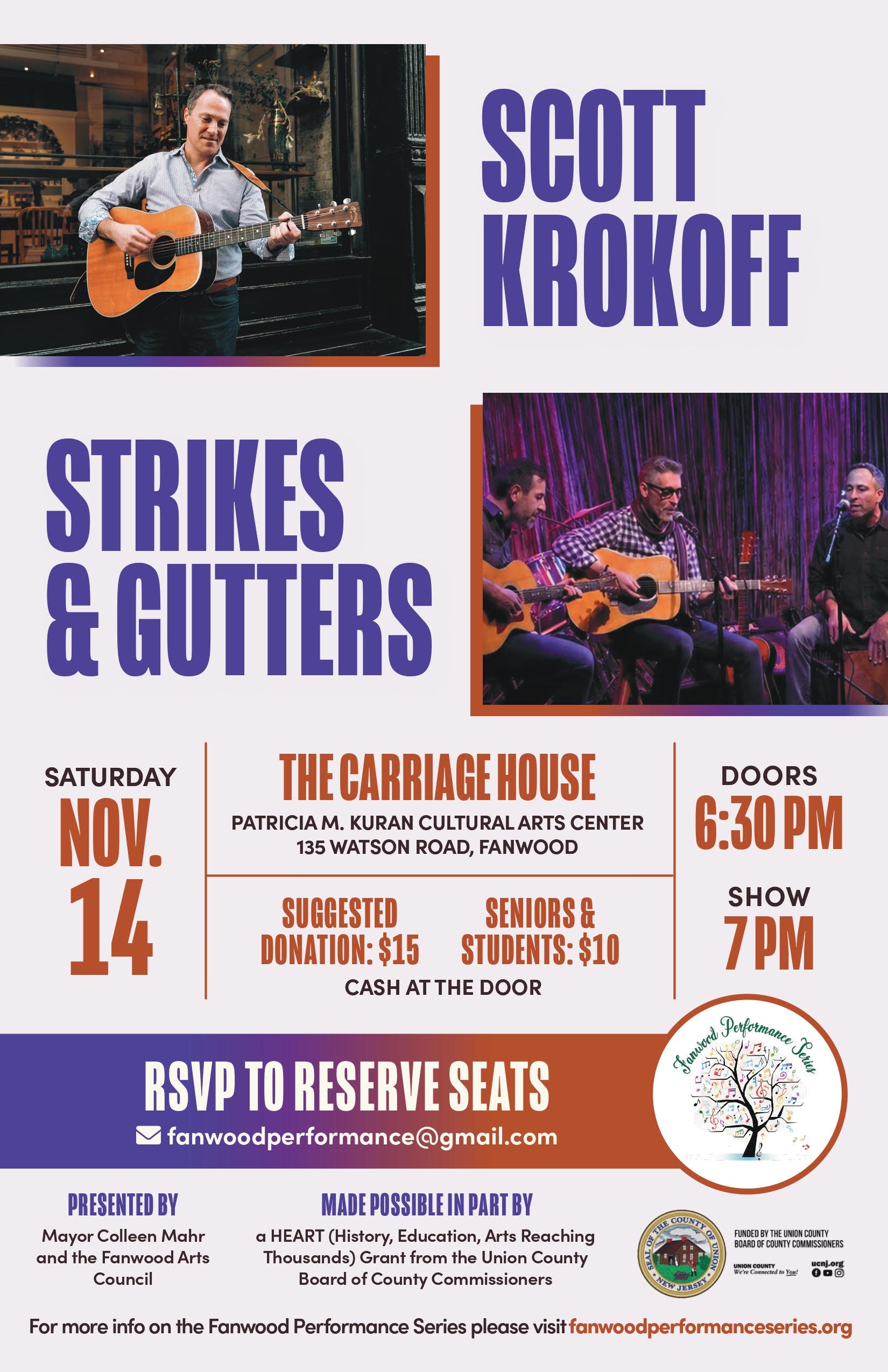 Live music in Fanwood with Scott Krokoff, Strikes & Gutters
