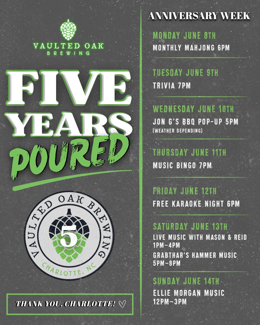 Vaulted Oak Brewing's 5th Anniversary Week