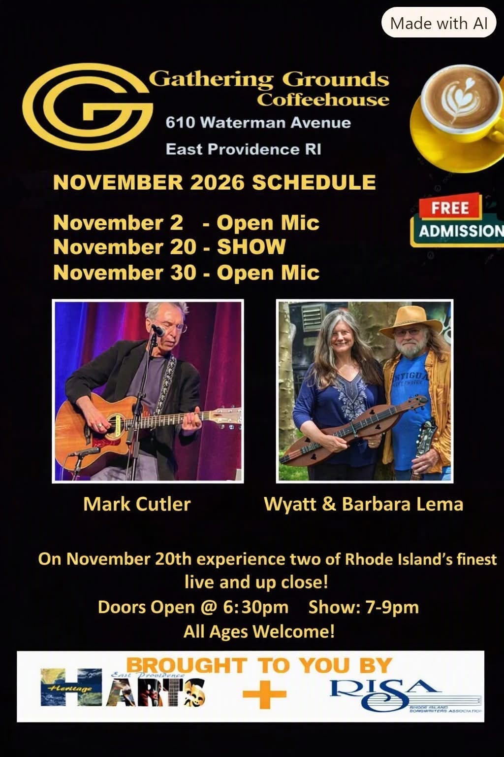 FREE Live Music: Mark Cutler and duo Wyatt & Barbara Lema at Gathering Grounds Coffeehouse