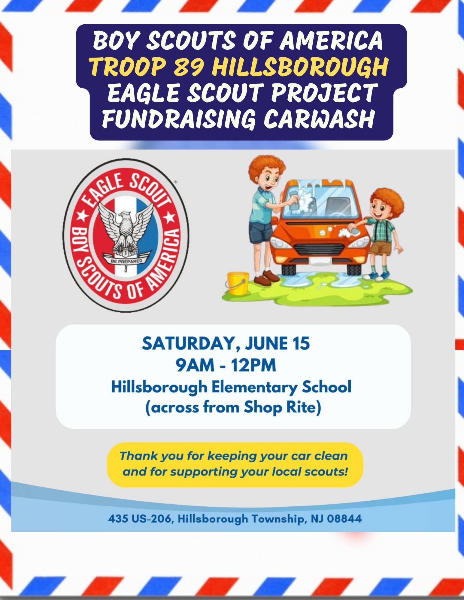 Jun 15 Car Wash BSA Troop89 Hillsborough Eagle Scout Project