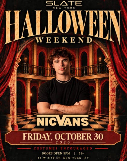 Celebrate Halloween Eve at Slate with Love Island's Nic Vans on 10/30