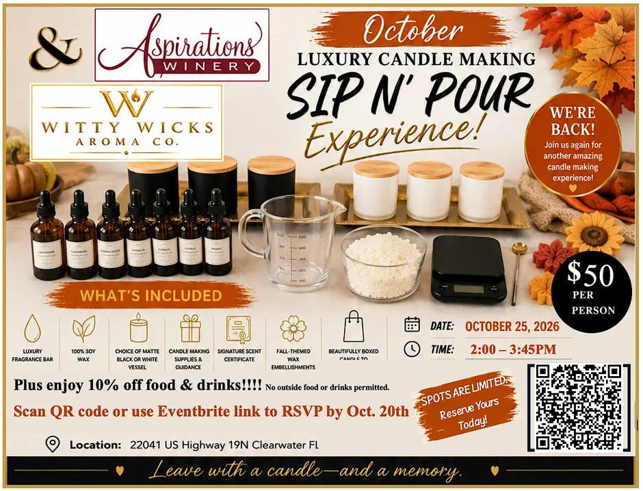 Luxury Candle Making: Sip N' Pour Experience!