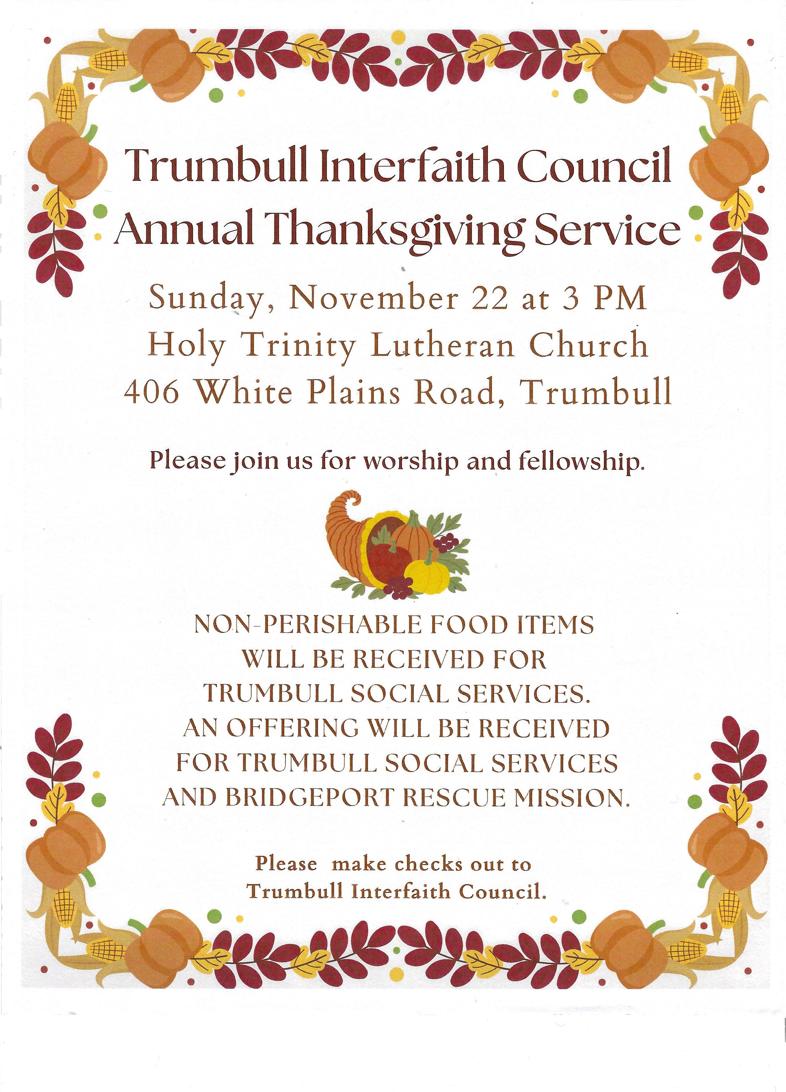 Trumbull Interfaith Council Annual Thanksgiving Service