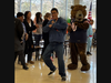 Grooving with Staley! This student showed off his best dance moves alongside Staley Da Bear for a fun-filled moment!