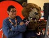 Strike a pose! This Kennedy School student brought his best moves for a fun photo with Staley Da Bear!