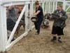 Debbie Macenas, Activity/Production Assistant at St. Coletta’s of Illinois, joins participants Billy and Scott as they feed the pigs at Navarro Farm in Frankfort. 