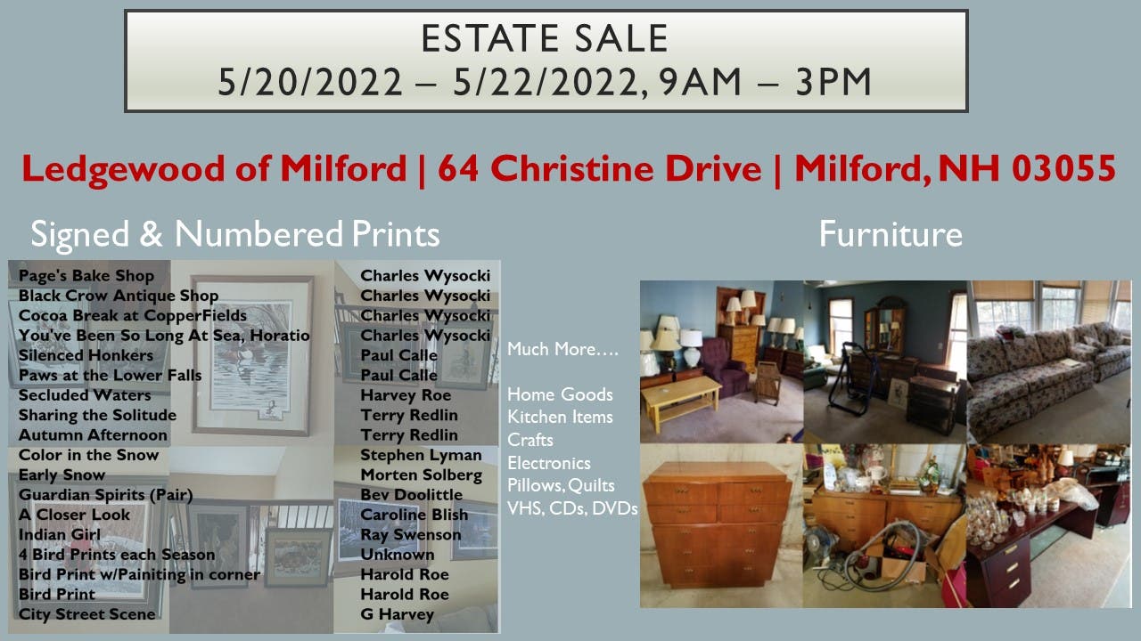 Estate Sale, Ledgewood of Milford Milford, NH Patch