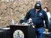 This still of Monday's South Windsor Town Council meeting via Youtube shows local resident Rick Balboni's presentation where he dons glasses, a mask and hooded sweatshirt to show that, despite concealing a weapon, he can still be seen as intimidating.