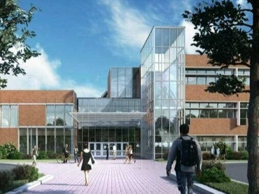 An artist's rendering of the new Farmington High School set to be built at its current site. The town, however, is planning to go to the polls next month for additional cash to offset cost overruns associated with the project.
