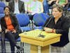 New South End Elementary School Principal Rita Stearns, right, offers up kind words for the Southington school board at its last meeting. At left is new Southington High School Assistant Principal Simone Crouch.