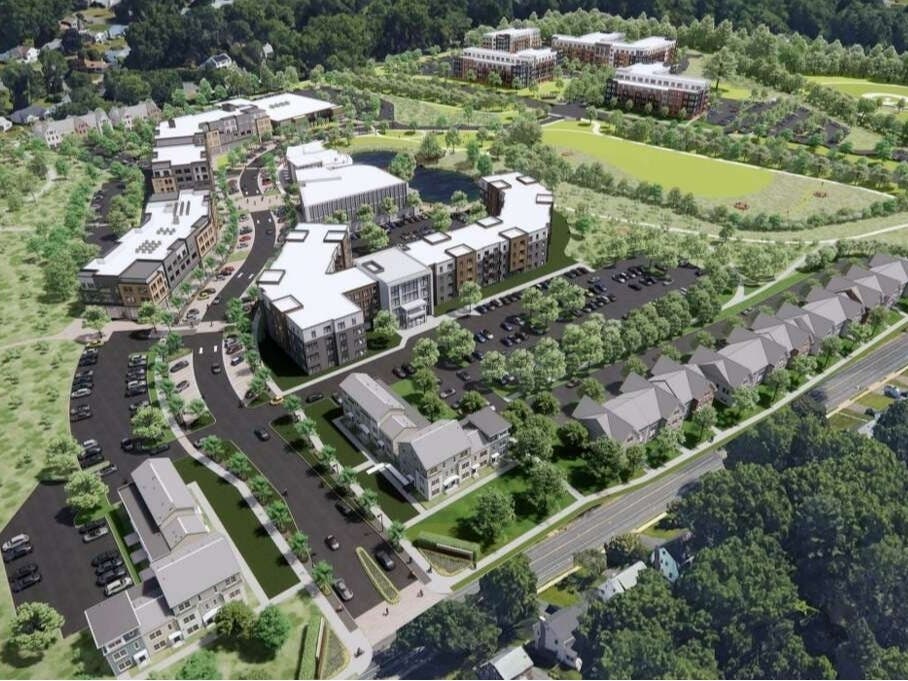 An architectural rendering of, perhaps, the largest development in West Hartford history. The town's wetlands board Wednesday opted to push back deliberations on a wetlands permit to a special meeting later this month.