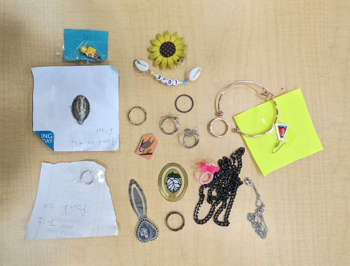 A litany of jewelry is in the Southington Public Library's 'lost-and-found' bin and it will be discarded or donated if not claimed by the end of the month. Other items are also in the library's possession.
