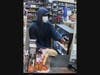This surveillance image shows one of two men believed responsible for a liquor store robbery in West Hartford Saturday evening.