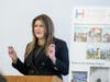 Amanda Delaura, director of advancement, Interval House, speaks about the scourge of teen dating violence at a special event this week at Capital Community College in Hartford.