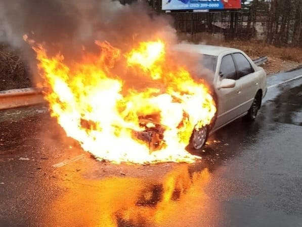 Berlin firefighters Saturday, March 9, rushed to a burning vehicle in town that was completely engulfed in flames by the roadside.