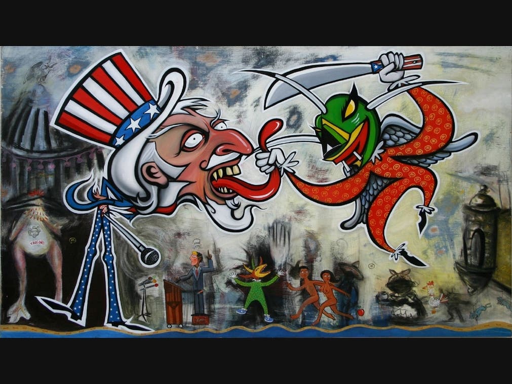 Miguel Luciano work 'Cómo se dice Boricua en Inglés,' 1998, is on display as part of a new University of Saint Joseph Puerto Rican art exhibit that will open Friday, March 22.