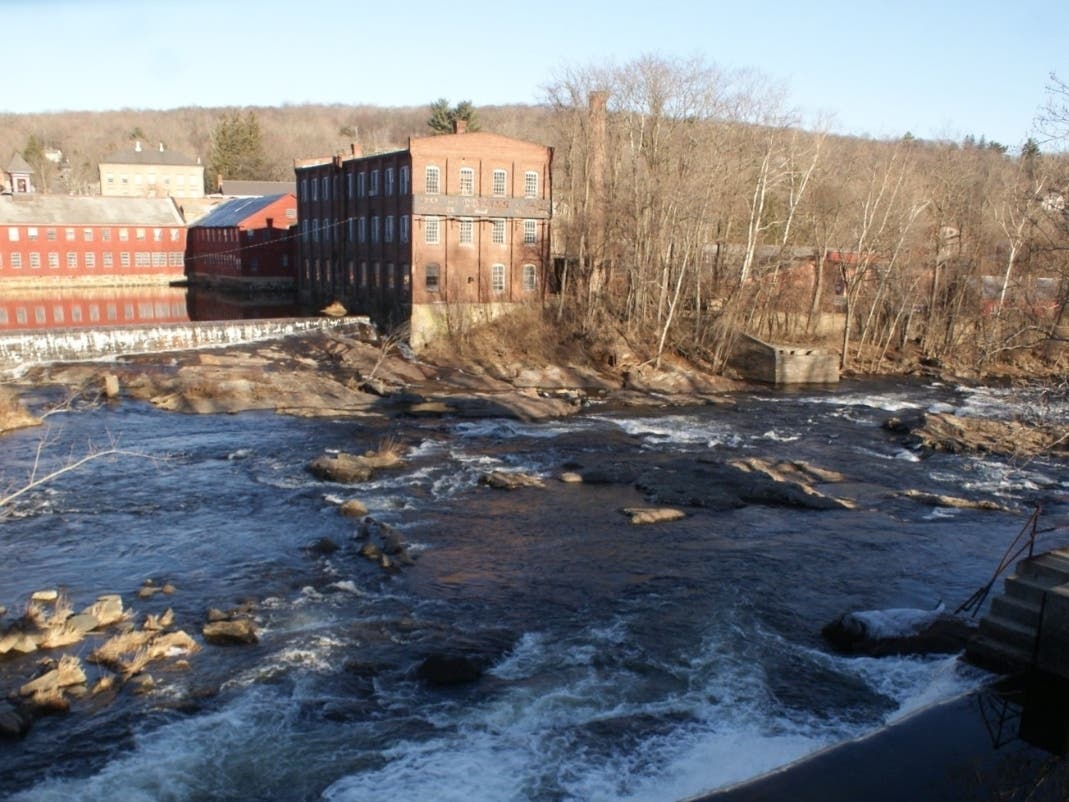 This image of the Farmington River is from Canton near the old Collin Co. manufacturing site. A mile downstream is the Collins Co. Lower Dam in Avon, slated for demolition to help with migratory fish in the river. A hearing on the project is Tuesday.