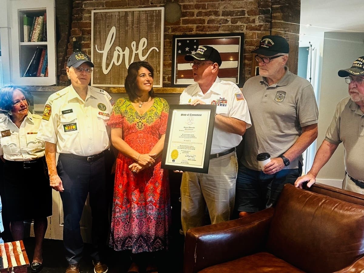 State Sen. Lisa Seminara, R-Avon, met with members of the Avon VFW Thursday to honor them for their work helping to resettle an Afghan family to Avon after they helped American military personnel in Afghanistan.
