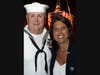 American Legion Tomalonis-Hall Post 84 Color Guard Commander Bob Roberts, left, and state Sen. Lisa Seminara, R-Avon, right, at last week's special wartime service medal ceremony in Simsbury.