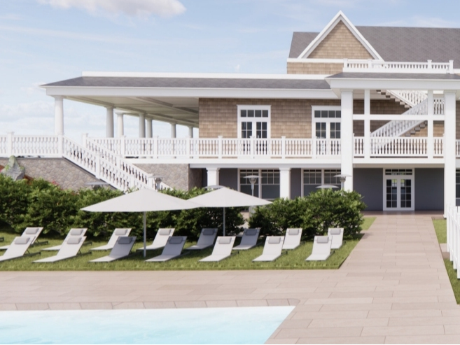 This rendering of the Wampanoag Country Club's plan for a new clubhouse, which was approved by the town Monday, shows the new building's architecture, as well as a pool area planned for the site.