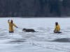 West Hartford responders were able to secure the deer and help it to its feet, taking it off the ice and to safety.