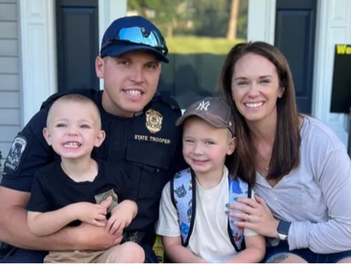 The Southington Community YMCA and the Pelletier family, above, have forged a special bond since the tragic passing of Trooper Aaron Pelletier in the line of duty. Leading a team of brave souls jumping in a frozen lake for the 'Y' is Pelletier's widow.