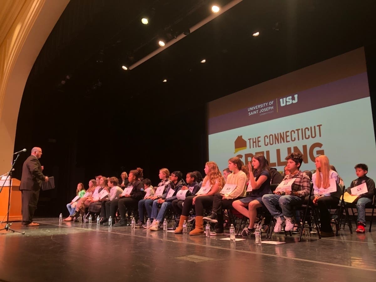 The 2025 Connecticut Spelling Bee will take place this Sunday at the University of Saint Joseph in West Hartford, hosted by the Noah Webster House & West Hartford Historical Society. The 2024 event, above, took place there as well.