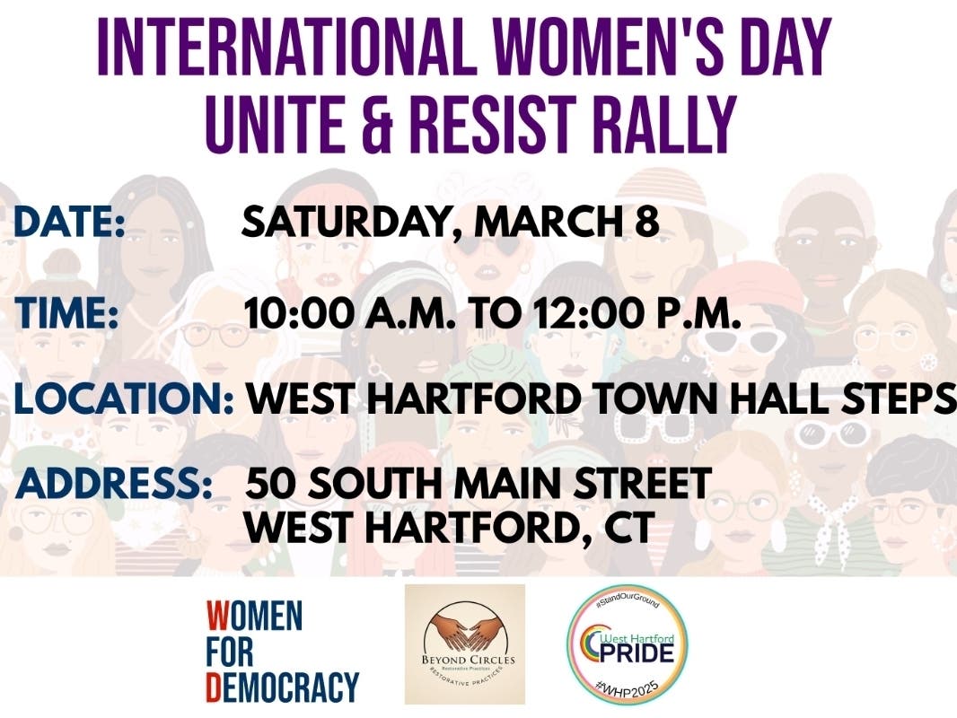West Hartford leaders and activists will march in town Saturday for women's rights at a special event that starts at West Hartford Town Hall.