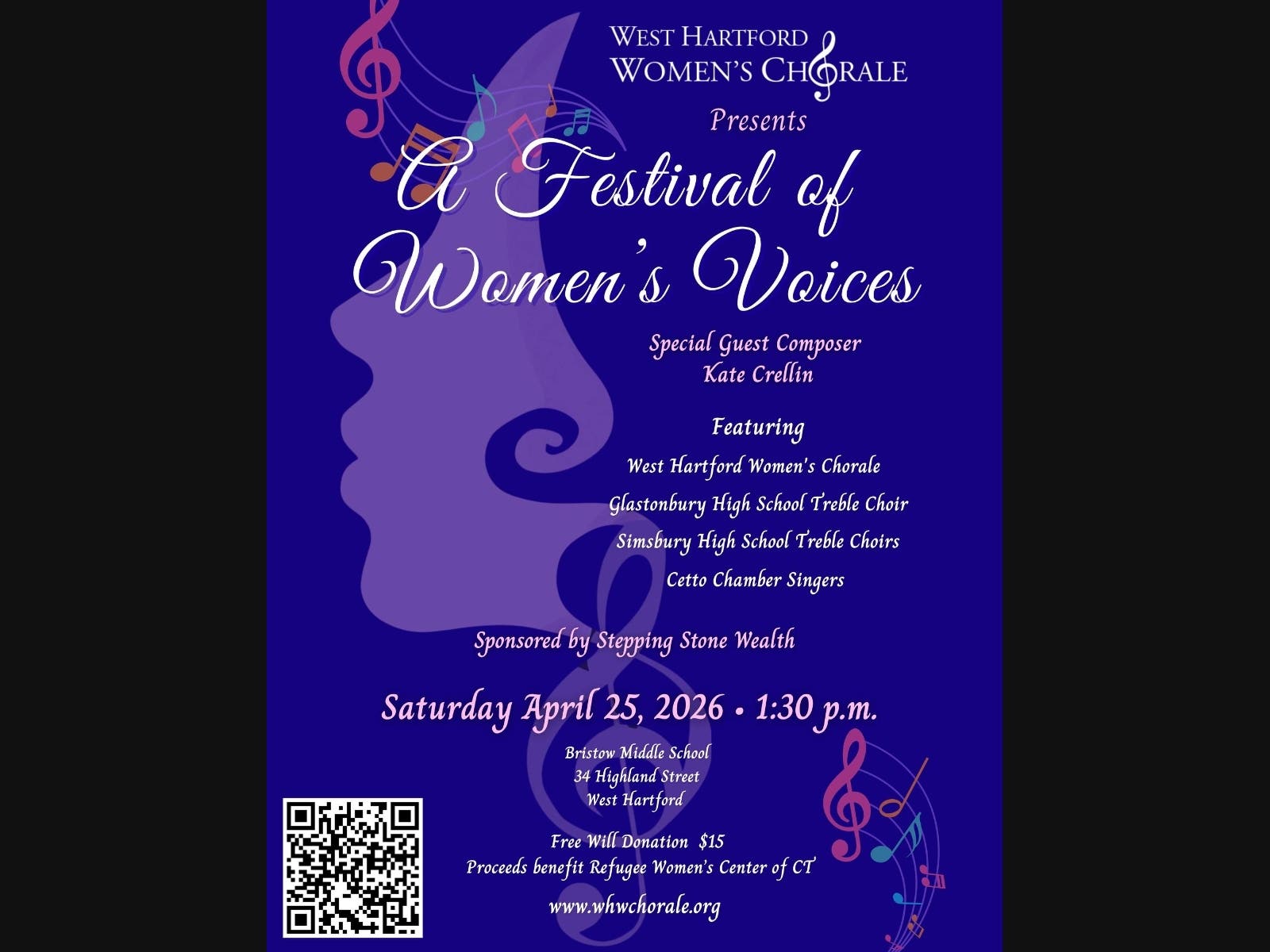 The West Hartford Women’s Chorale will present its annual "Festival of Women’s Voices" on Saturday, April 25, to benefit a Hartford-based refugee assistance organization.