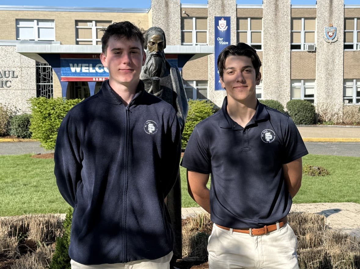 Liam Gaffney of Berlin, left, and Samuel Sirica of Oakville, right, were awarded college scholarships through the Thomas and Elsie Deeley Foundation. Both will attend the University of Connecticut next year and both will major in engineering.