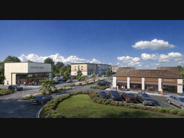 The Canton Village plan calls for several new buildings, including a quick-service coffee shop near the Albany Turnpike entrance, additional retail and restaurant space, and two three-story mixed-use buildings containing apartments.