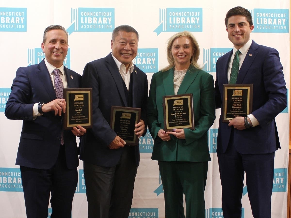 From Left: State Sen. Bob Duff, D-Norwalk; State Sen. Tony Hwang, D-Fairfield; state Rep. Eleni Kavros-DeGraw, D-Avon; and state Rep. Matt Blumenthal, D-Stamford, were honored by the Connecticut Library Association on Wednesday.