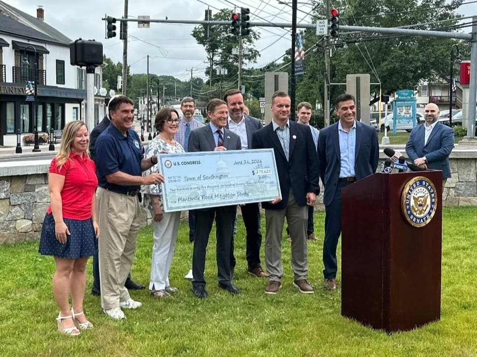 Town, state, and Connecticut's U.S. Senate delegation converged on Southington Friday to officially announce major federal funding that would study the ongoing flooding problem in the Plantsville section of town.