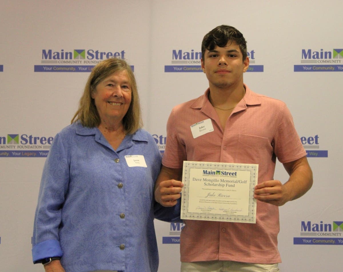 Southington resident Jake Rivera, right, received the Dave Mongillo Memorial/Golf Scholarship Fund last month.