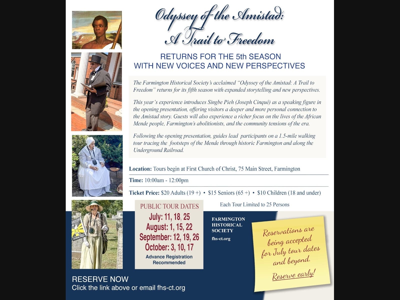The Farmington Historical Society has launched the fifth season of its
'Odyssey of the Amistad: A Trail to Freedom' guided walking tour with expanded storytelling and new historical perspectives.