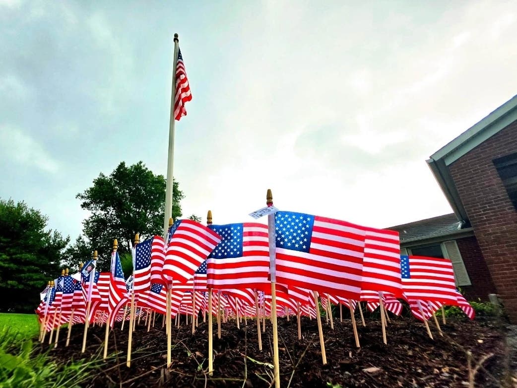 The East Farmington Volunteer Fire Department has created a memorial featuring 343 individual flags to honor the New York City firefighters killed on Sept. 11, 2001.