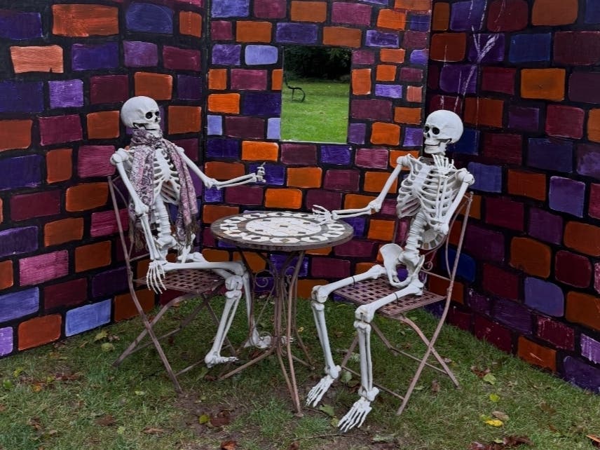 Though not a traditional 'scarecrow,' these two friends have the capacity to scare a crow and, thus, are willing participants in the annual 'Scarecrows on Main' event in Old Wethersfield throughout October.