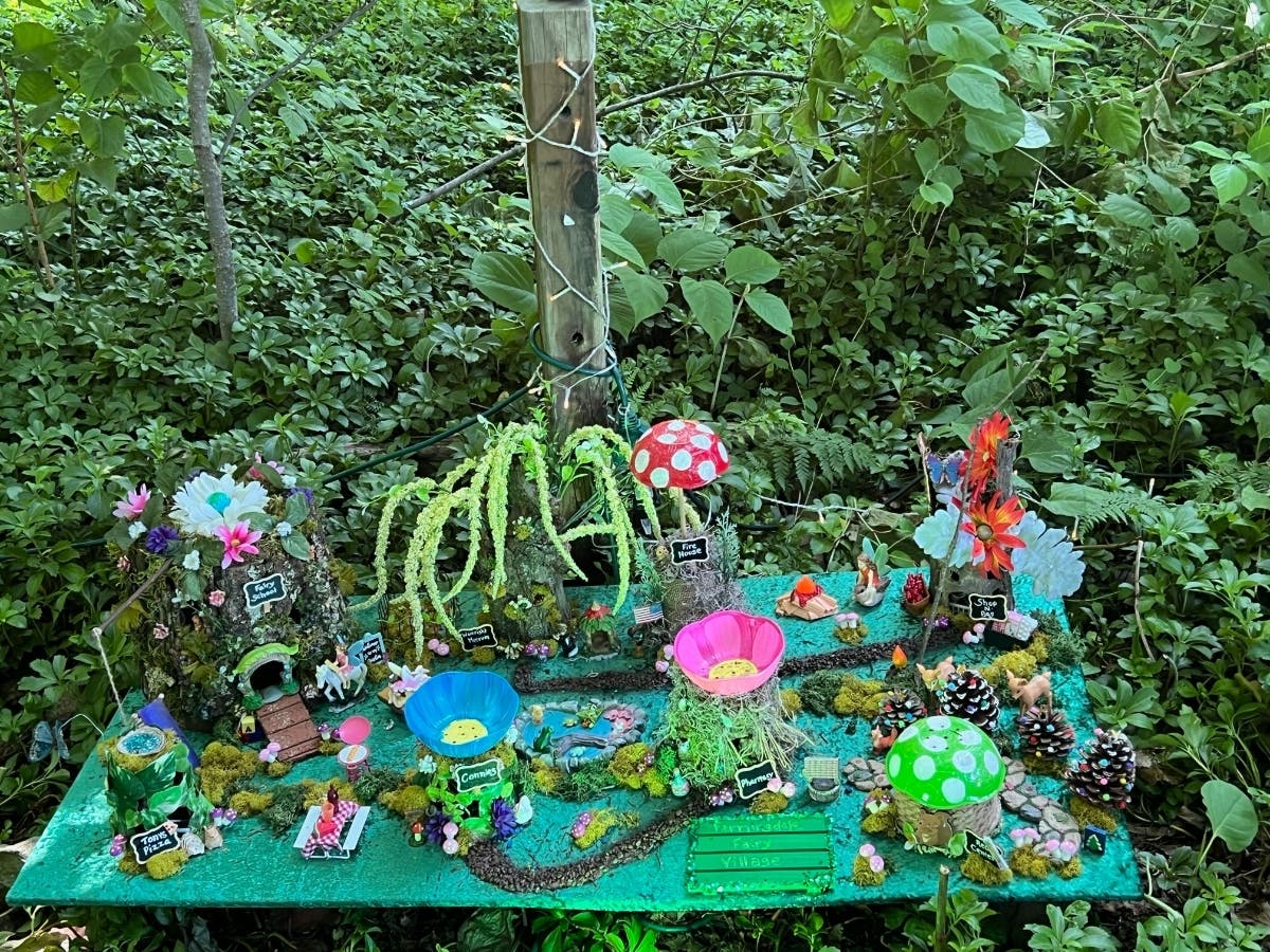 Savannah Levers's fairy house vignette is pictured above. It and many other decorated houses can be seen on the Farmingdale Fairy Trail, which runs through July 17.